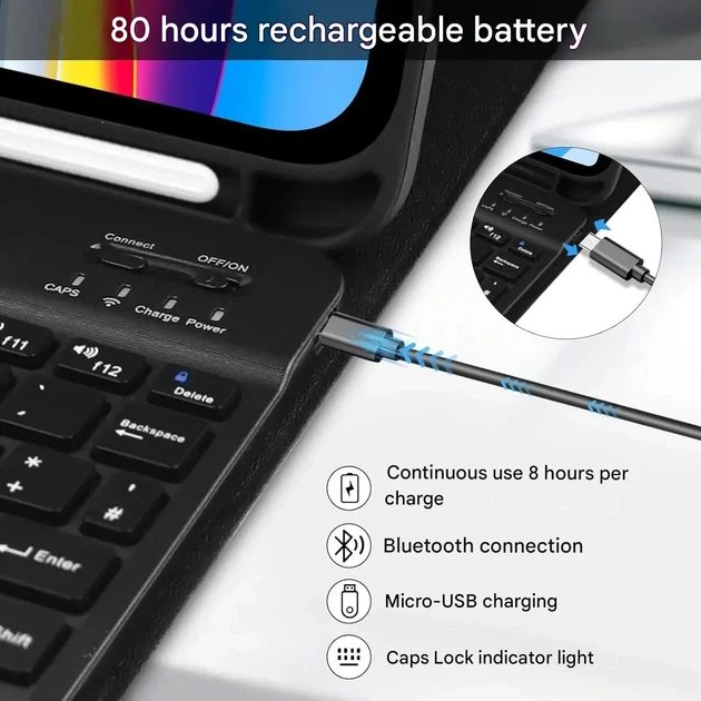 Чехол-клавиатура для планшета iPad 10.9" 10th Gen/11" 11th Gen черный, беспроводная Bluetooth, съемная QWERTZ - изображение 2