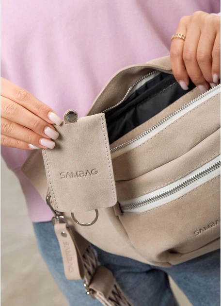 Жіноча поясна сумка бананка з натуральної замші SAMBAG Бежевий (546103821) - Фото 11 Жіноча поясна сумка бананка з натуральної замші SAMBAG Бежевий (546103821) - зображення 11