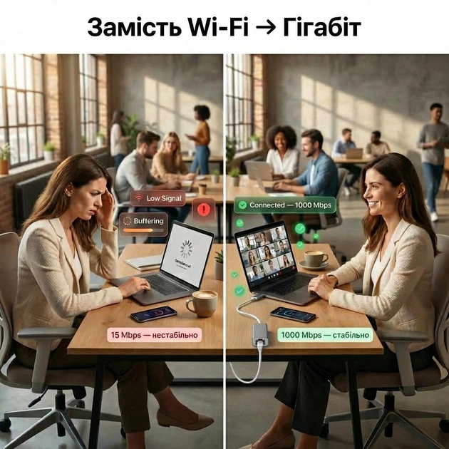 Адаптер USB type-C на 1Gb Ethernet RJ45 - Фото 2 Адаптер USB type-C на 1Gb Ethernet RJ45 - зображення 2