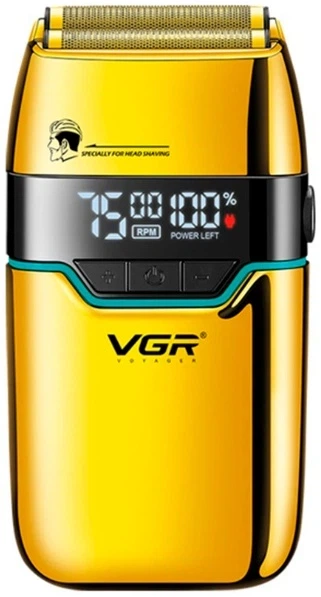 Електробритва шейвер VGR V-350 GOLD подвійне лезо акумуляторна бритва для чоловіків з LED дисплеєм 3 швидкості 6500-7500 об хв USB електробритва для сухого та вологого гоління дорожній шейвер для щетини - изображение 4