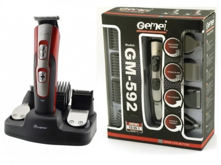 Мультитример Gemei GM-592 10 в 1 акумуляторна машинка для стрижки волосся, бороди та вусів, тример для носа і вух, набір насадок, чоловічий тример для догляду - изображение 2