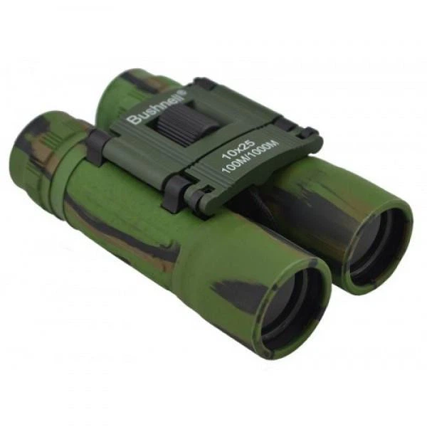Бінокль Bushnell 10x25 компактний складаний, Roof призму BAK4, антивідблискове покриття, вологозахищений прогумований корпус, поле зору 100 м на 1000 м, камуфляжний для полювання та туризму. - изображение 2