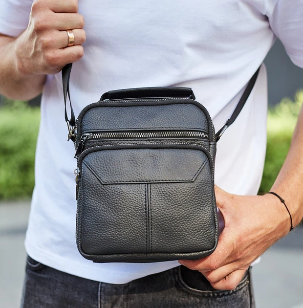 Чоловіча чорна сумка-барсетка Tiding Bag 18x22x8см, месенджер з натуральної шкіри, чорний (M2237A) - зображення 8