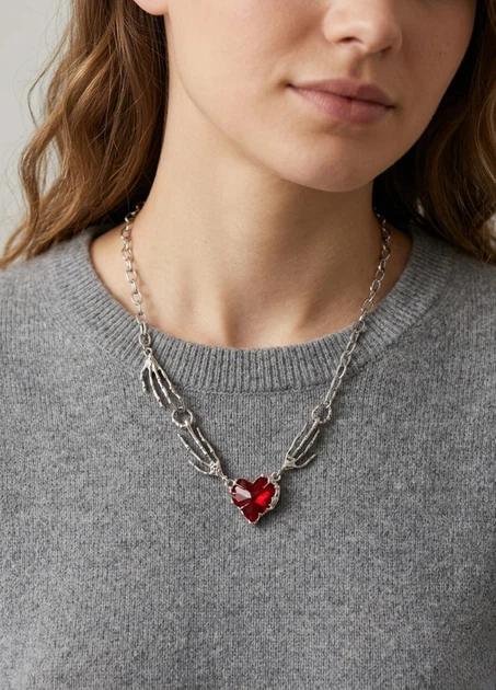 Кольє жіноче з червоним серцем Fashion Jewelry Сріблясте 19181 - зображення 2