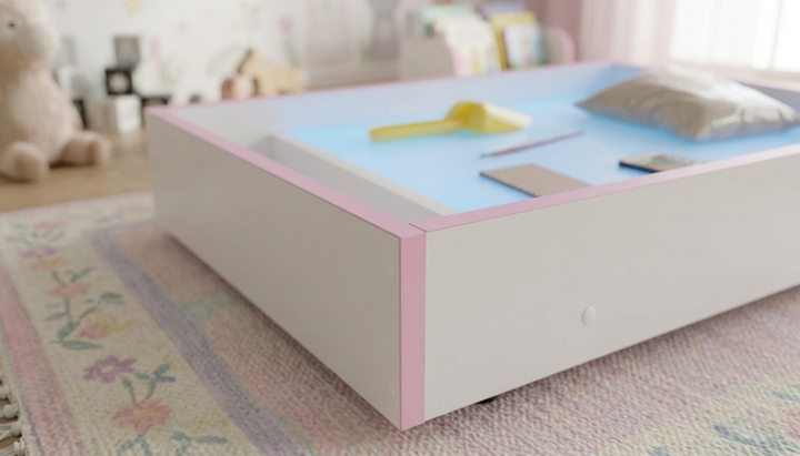 Світлова пісочниця планшет SandyBOX , сенсорний стіл для малювання піском, 80×50, з RGB підсвіткою, білий з рожевою окантовкою - зображення 4