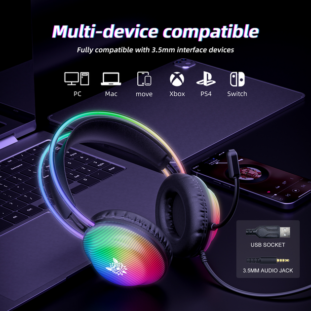 Наушники Onikuma wired gaming headphones X29, 3.5mm, USB, RGB, 2.2m, black - изображение 7