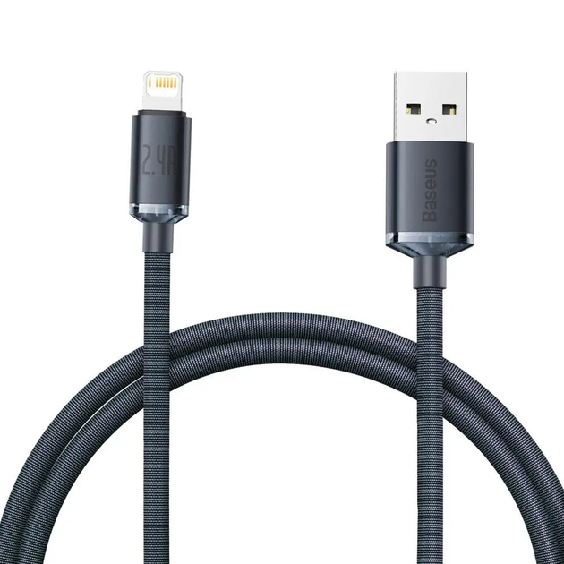 Кабель Baseus Crystal Shine Series Fast Charging Data Cable USB to iP 2.4A 1.2m Black - Фото 4 Кабель Baseus Crystal Shine Series Fast Charging Data Cable USB to iP 2.4A 1.2m Black - изображение 4