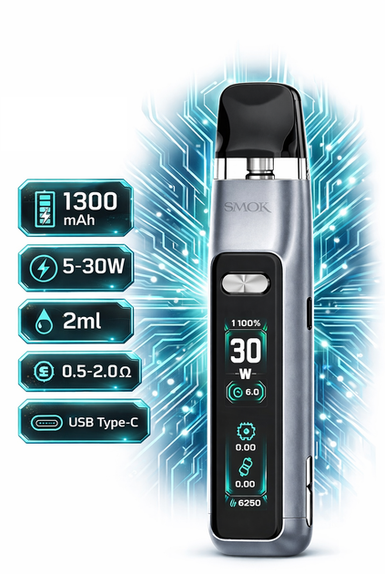 Багаторазова Pod-система Smok Novo GT Silver електронна сигарета смок нове 1300 мАч вейп до 30 Вт подвійний IML-екран швидка зарядка срібна - зображення 2