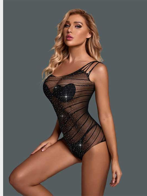 Эротическое боди с открытым доступом и стразами One Size (S-L) сексуальное боди прозрачное черный - Фото 1 Эротическое боди с открытым доступом и стразами One Size (S-L) сексуальное боди прозрачное черный - изображение 1