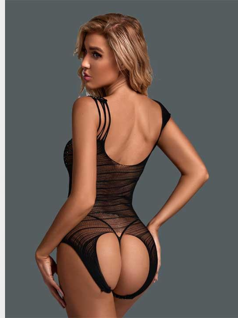 Эротическое боди с открытым доступом и стразами One Size (S-L) сексуальное боди прозрачное черный - Фото 2 Эротическое боди с открытым доступом и стразами One Size (S-L) сексуальное боди прозрачное черный - изображение 2