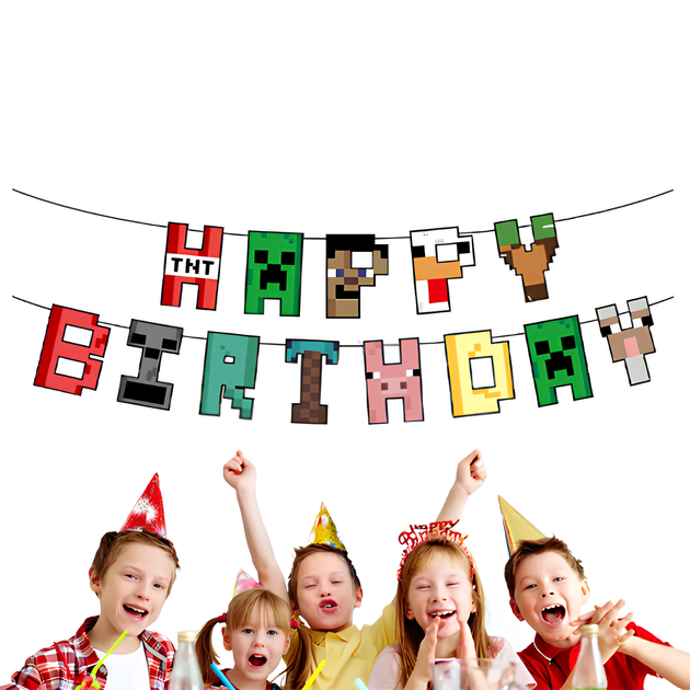Прапорці Паперові Happy Birthday В Стилі Майнкрафт Minecraft - зображення 2