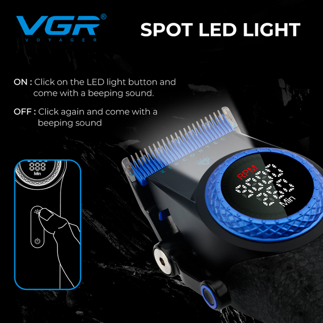 Машинка для стрижки VGR V-001 Blue (10 насадок) 4600 mAh LED дисплей - изображение 5