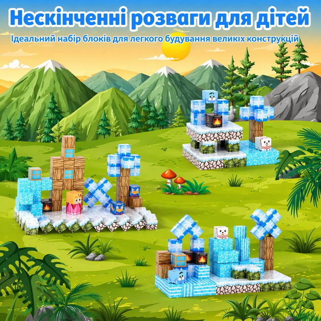 Магнітний конструктор Minecraft Снігова хатинка у лісі 100 деталей для дітей 3+ STEM набір - зображення 2