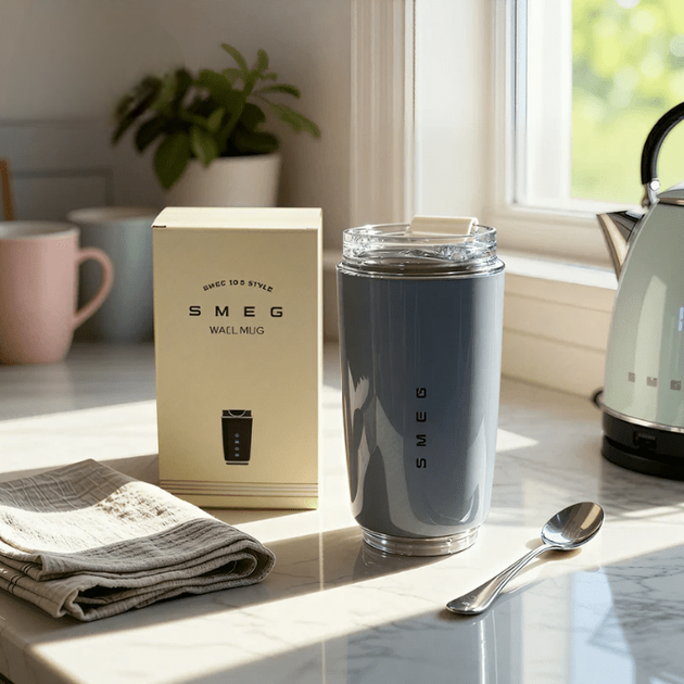 Термокружка в стиле SMEG Wall Mug с двойными стенками и поворотной крышкой Серая - Фото 3 Термокружка в стиле SMEG Wall Mug с двойными стенками и поворотной крышкой Серая - изображение 3