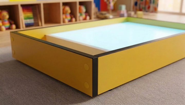 Світлова пісочниця планшет SandyBOX , сенсорний стіл для малювання піском, 62×42, з RGB підсвіткою, жовтий з чорною окантовкою - зображення 3
