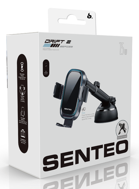 Автотримач Senteo SH-02 Drift 2 Wireless charging 15W Dashboard + Airvent Black - Фото 2 Автотримач Senteo SH-02 Drift 2 Wireless charging 15W Dashboard + Airvent Black - изображение 2
