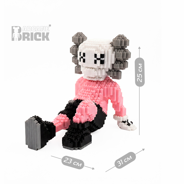 Конструктор 3д для взрослых и детей ArcaneBrick "Kaws Pink Companion" 25см сборный блочный конструктор в форме 3D фигурка кавс - изображение 5