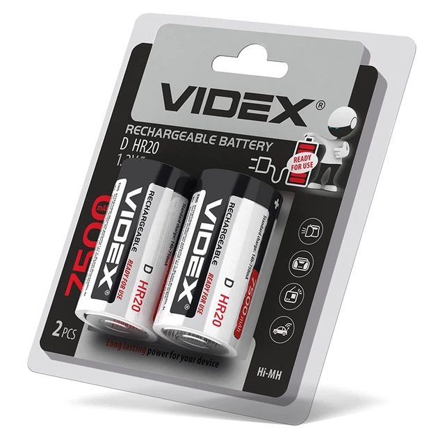 Акумулятори Videx HR20/D 7500mAh double blister 2шт HR20/7500/2DB 24476 - Фото 2 Акумулятори Videx HR20/D 7500mAh double blister 2шт HR20/7500/2DB 24476 - зображення 2