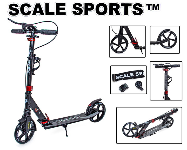 Двухколесный самокат Scale Sports SS-08 Black с ручным тормозом и LED фонариком — городской самокат с большими колесами - изображение 2
