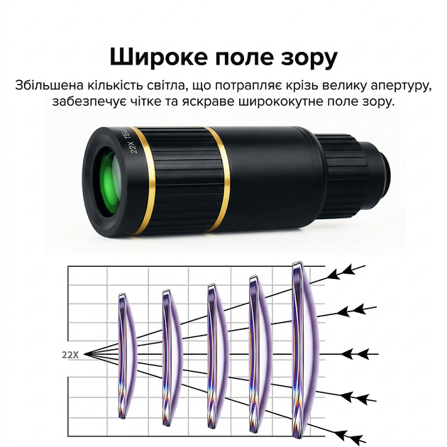 Об'єктив телескоп 4k 22x збільшення для телефону смартфона монокуляр тріпод штатив лінза телеоб'єктив kayfovo TA-8 - Фото 3 Об'єктив телескоп 4k 22x збільшення для телефону смартфона монокуляр тріпод штатив лінза телеоб'єктив kayfovo TA-8 - зображення 3