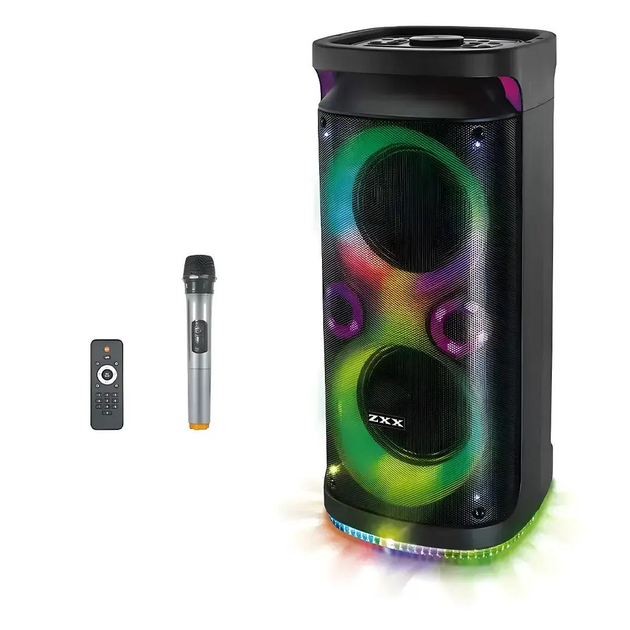 Мощная портативная колонка ZXX с микрофоном и пультом, караоке система Bluetooth 60 Вт, 2 динамика 8", TWS, LED подсветка - изображение 2