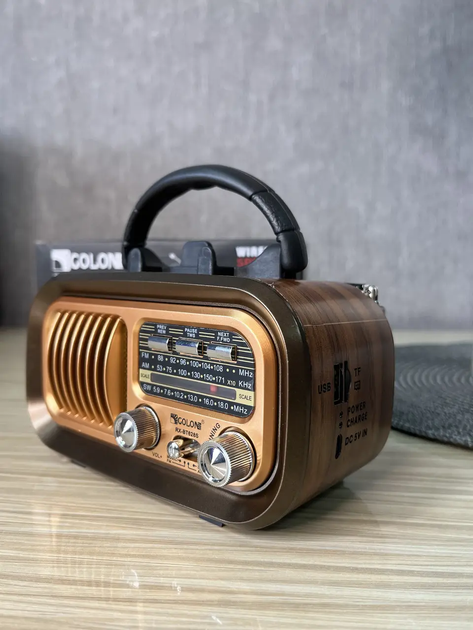 Портативний радіоприймач Golon з Bluetooth, FM AM SW, USB, microSD, акумуляторний, від мережі 220 В для дому та дачі - зображення 3