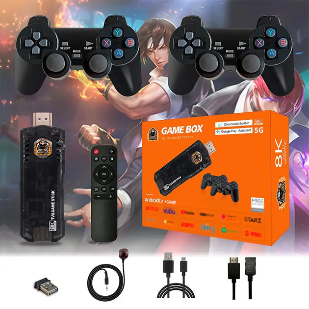 Ігрова ТВ приставка Game Box 8K 8X M98 Smart TV Stick 64GB геймстик з геймпадами + 10 000 вбудованих ігор - зображення 6