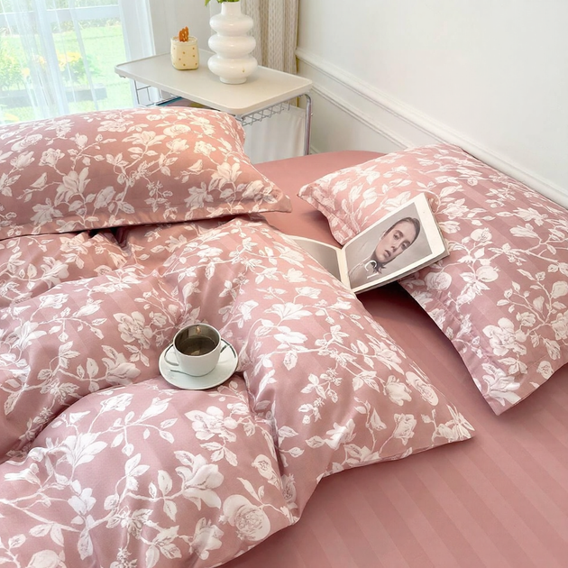 Комплект постільної білизни Євро Сатін Colorful Home 200×230 см Рожевий із білим - зображення 2