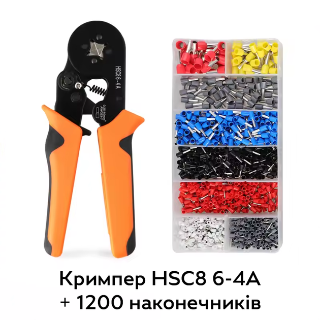 Кримпер HSC8 6-4A AWG23-7 клещи для обжима трубчатых наконечников 0.5 - 10 мм² + 1200 гильз - изображение 4