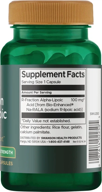 Suplement diety Swanson R-Fraction Alpha Lipoic Acid - Double Strength 100 mg 60 kapsułek (087614022505) - obraz 2