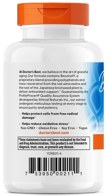 Ресвератрол Doctor's Best Trans-Resveratrol з ресвінолом 200 мг 60 капсул (753950002111) - зображення 3