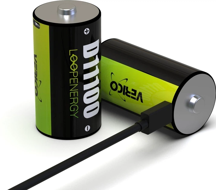 Акумуляторні батарейки D/R20 USB Type-С 7400mAh/11100mWh 1.5V Li-ion 2шт./уп. (Loop Energy) Verico - зображення 3