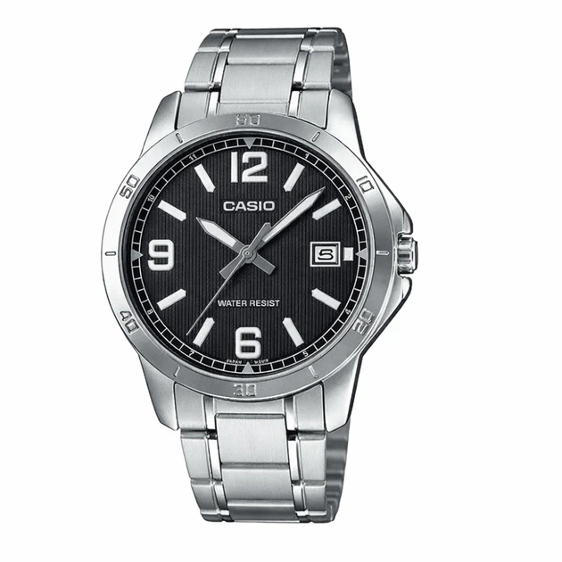 Чоловічий годинник Casio MTP-V004D-1B2 з чорним циферблатом - Фото 1 Чоловічий годинник Casio MTP-V004D-1B2 з чорним циферблатом - изображение 1