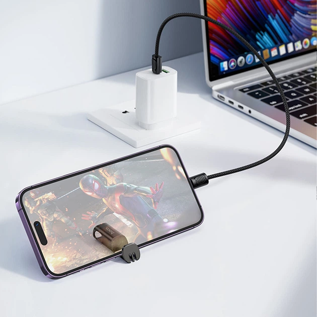 Дата кабель Hoco X126 Experto Type-C to Type-C 60W + Phone Holder & Lanyard (0.35m) Black - изображение 5
