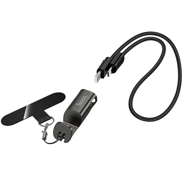 Дата кабель Hoco X126 Experto Type-C для Lightning 30W + Phone Holder & Lanyard (0.35m) Black - Фото 4 Дата кабель Hoco X126 Experto Type-C для Lightning 30W + Phone Holder & Lanyard (0.35m) Black - зображення 4