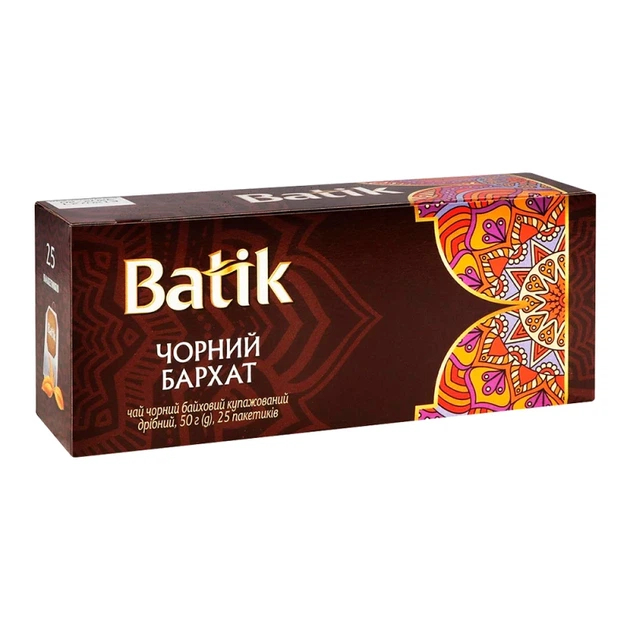 Чай чорний Batik Чорний бархат 25 пакетиків - Фото 1 Чай чорний Batik Чорний бархат 25 пакетиків - изображение 1