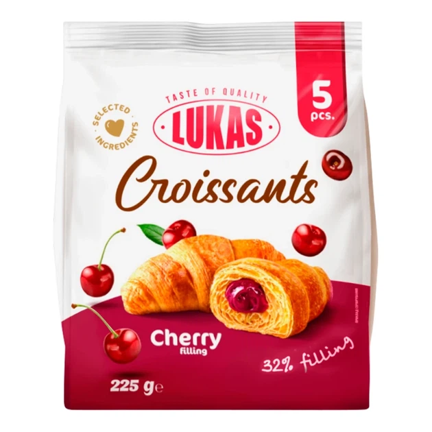 Упаковка круасанів Lukas з вишневим наповнювачем 225 г - Фото 1 Упаковка круасанів Lukas з вишневим наповнювачем 225 г - изображение 1