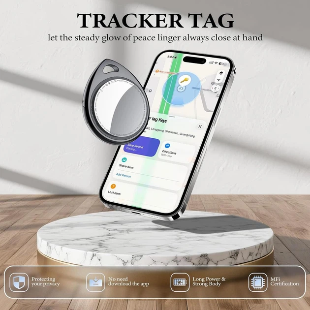 Метки Air Tracker QCOQ - набор из 4 штук. Локаторы предметов совместимы с Apple Find My (только для iOS), звуковой сигнал 100 дБ, - изображение 4