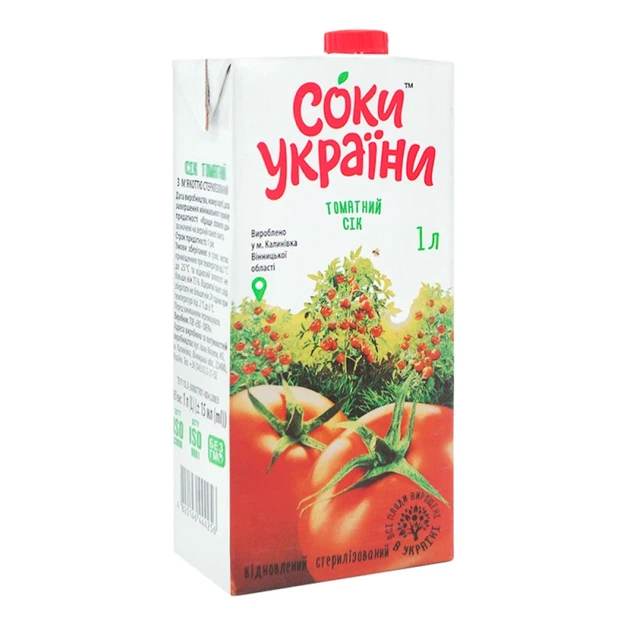 Сік Соки України Томатний відновлений 1 л - Фото 1 Сік Соки України Томатний відновлений 1 л - изображение 1