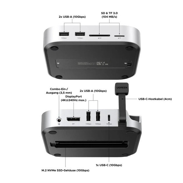 Док-станция UGREEN CM841 (65488) для MacMiniM4 с 2xUSB-C to DP1.4 4K240Hz 4xUSB-A 3.2 10Gbps USB-C 3.2 10Gbps SD TF M.2 Nvme10Gbps - Фото 3 Док-станция UGREEN CM841 (65488) для MacMiniM4 с 2xUSB-C to DP1.4 4K240Hz 4xUSB-A 3.2 10Gbps USB-C 3.2 10Gbps SD TF M.2 Nvme10Gbps - изображение 3