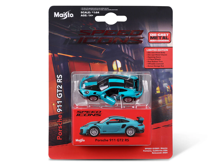 Колекційна модель Maisto: Speed Icons — Porsche 911 (991-2) GT2 RS Coupe 2017 Blue / Синя (1:64) — 15707BL - зображення 2