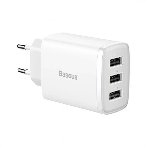 Сітчастий зарядний пристрій Baseus Compact Charger 3U 17W Білий (CCXJ020102) - Фото 1 Сітчастий зарядний пристрій Baseus Compact Charger 3U 17W Білий (CCXJ020102) - зображення 1
