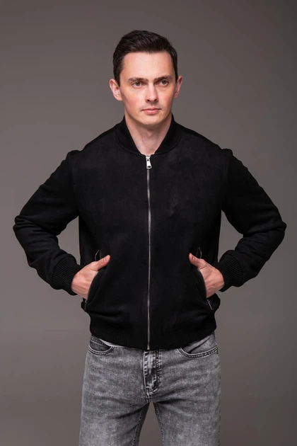 Куртка бомбер замшева комір стійка чоловіча 2XL чорна 5218880s4 - изображение 3