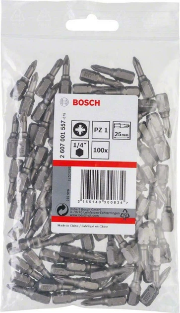 Біта Bosch Extra Hard PZ1, 25 мм 100 шт (2607001557) - Фото 2 Біта Bosch Extra Hard PZ1, 25 мм 100 шт (2607001557) - зображення 2
