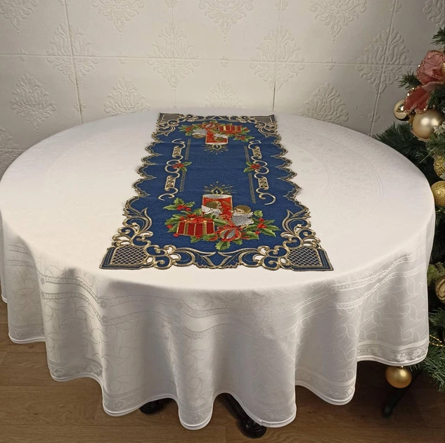 Доріжка новорічна 40х90 код 10195A Blue - Фото 1 Доріжка новорічна 40х90 код 10195A Blue - изображение 1