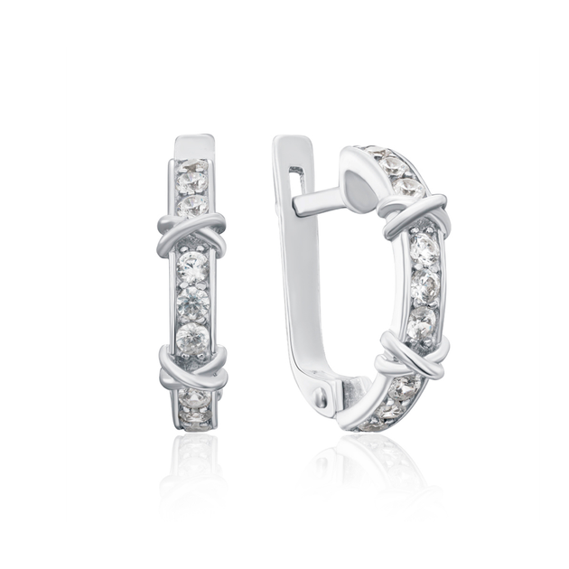 Серебряные серьги с дорожкой фианитов, 925 проба, английская застёжка, покрытие родий - Фото 1 Серебряные серьги с дорожкой фианитов, 925 проба, английская застёжка, покрытие родий - изображение 1