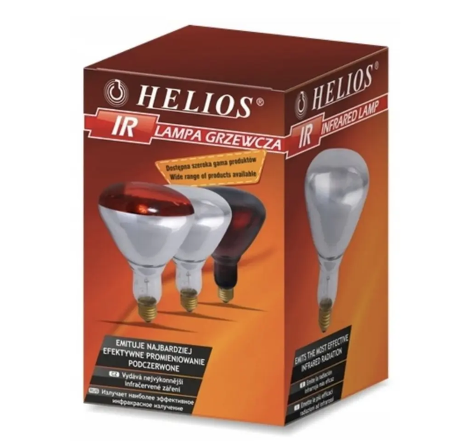 Інфрачервона гріюча лампа Helios (Польща) потужністю 250 Вт із білою (прозорою) колбою - зображення 2