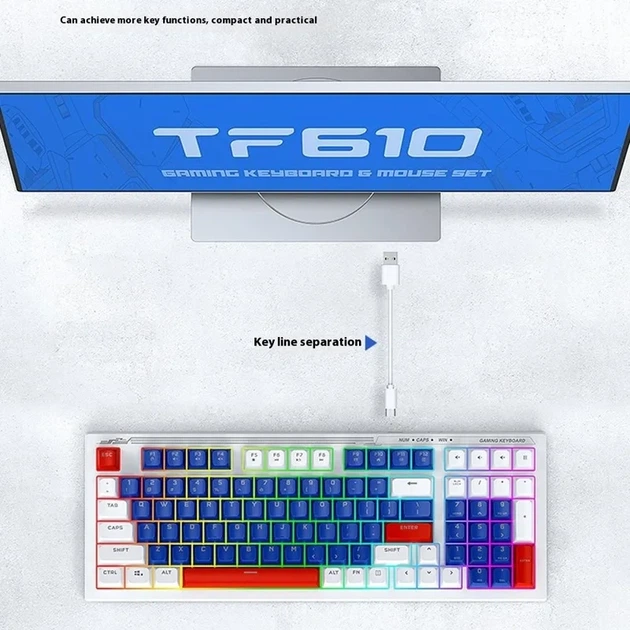 Игровой комплект T-Wolf TF610 RGB – клавиатура + мышка / 1200-3600DPI / (Eng/Ua/Ru) Сине-белый - изображение 5