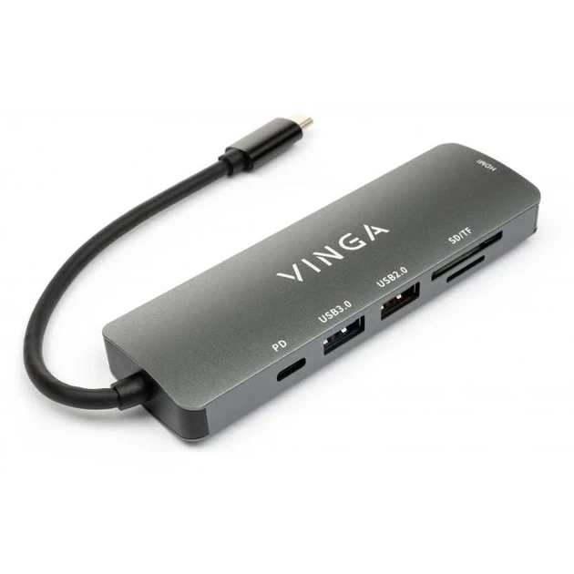 Концентратор USB-хаб Vinga USB Type-C 3.1 to HDMI+USB3.0+USB 2.0+SD/microSD+PD 6in1 (VHC6) - зображення 2