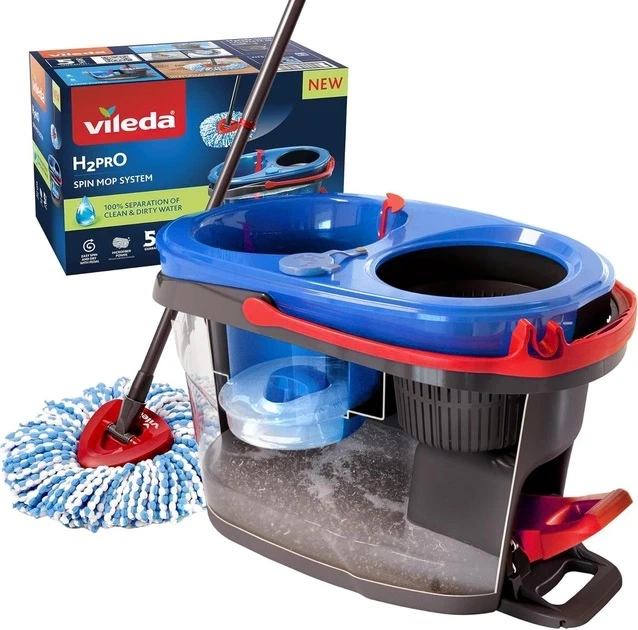 Набір для прибирання Vileda H2prO Spin Mop & Bucket System 178332 – швабра + відро з двокамерною технологією, розподіл чистої та брудної води - Фото 1 Набір для прибирання Vileda H2prO Spin Mop & Bucket System 178332 – швабра + відро з двокамерною технологією, розподіл чистої та брудної води - зображення 1